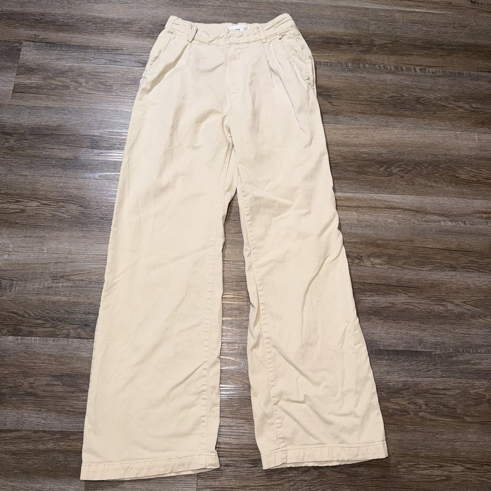 Mango Beige Straight-Fit Mid-Rise Denim Pants Womens Size 2 Cotton Linen Blend - Picture 1 of 12